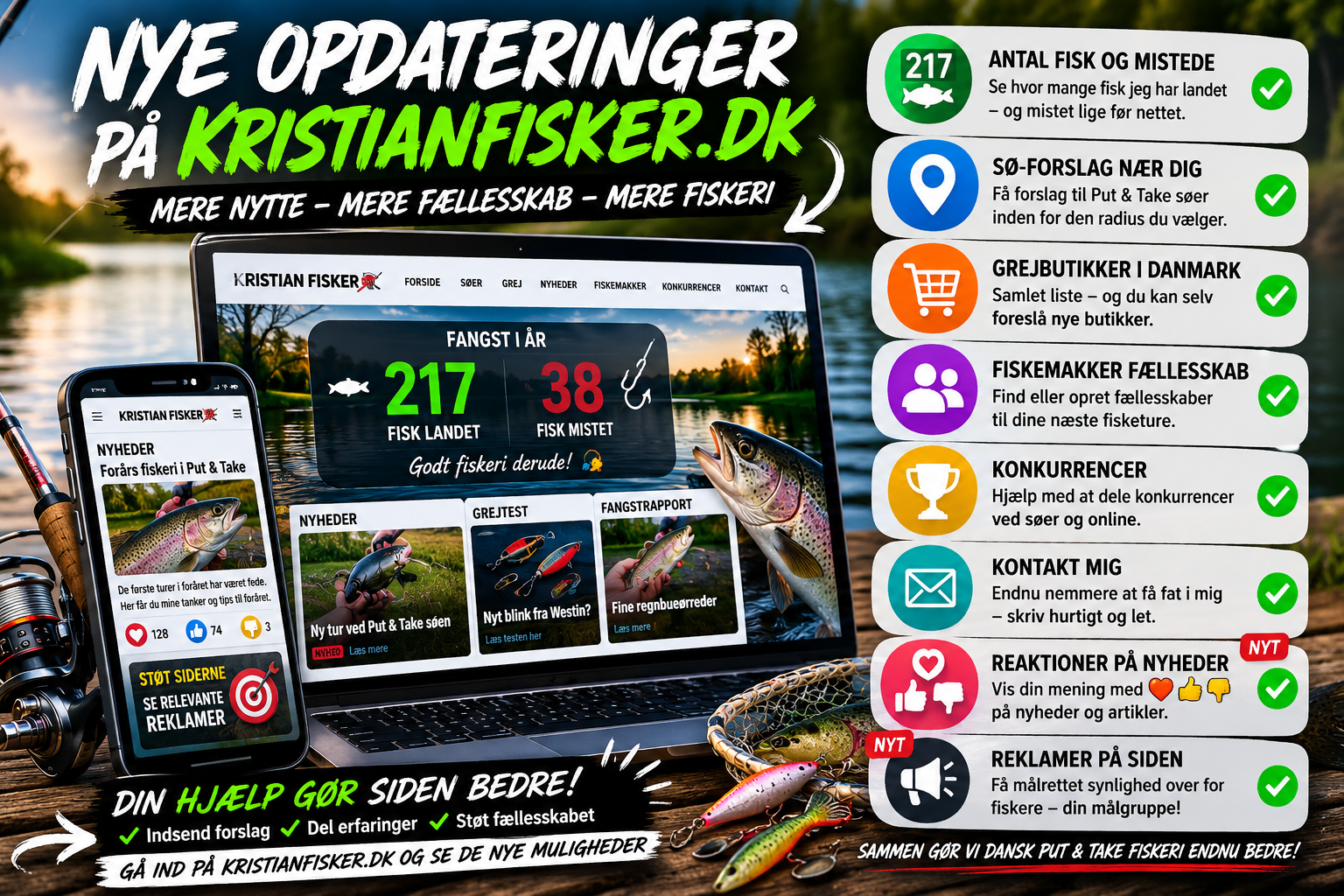 KristianFisker.dk opdatering med nye funktioner for put and take-fiskere